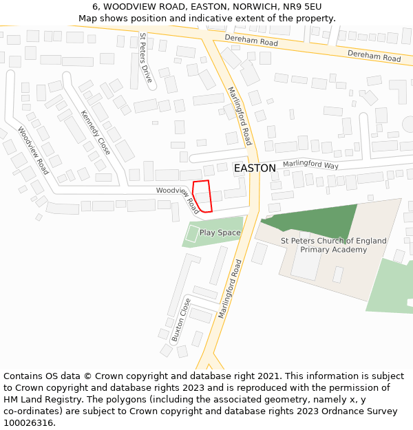 6, WOODVIEW ROAD, EASTON, NORWICH, NR9 5EU: Location map and indicative extent of plot