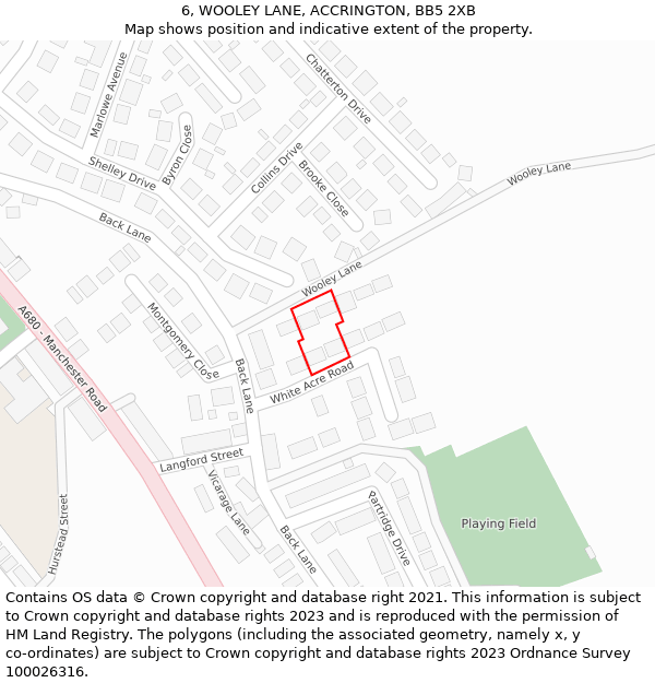 6, WOOLEY LANE, ACCRINGTON, BB5 2XB: Location map and indicative extent of plot