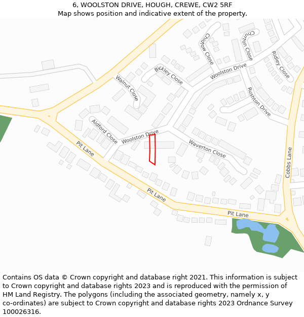 6, WOOLSTON DRIVE, HOUGH, CREWE, CW2 5RF: Location map and indicative extent of plot