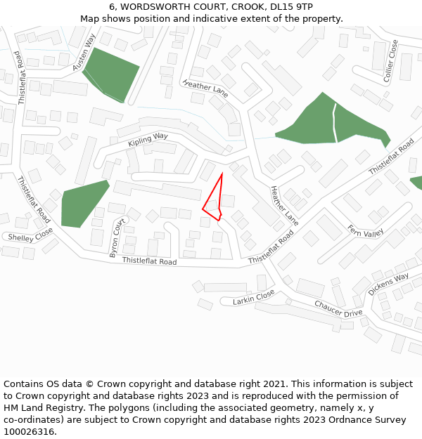 6, WORDSWORTH COURT, CROOK, DL15 9TP: Location map and indicative extent of plot
