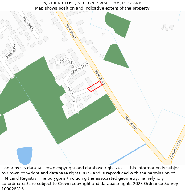 6, WREN CLOSE, NECTON, SWAFFHAM, PE37 8NR: Location map and indicative extent of plot