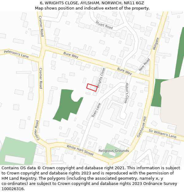 6, WRIGHTS CLOSE, AYLSHAM, NORWICH, NR11 6GZ: Location map and indicative extent of plot