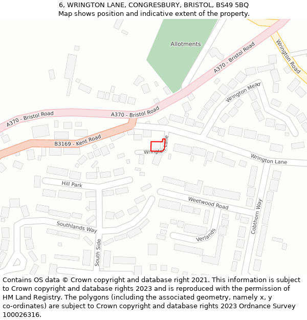 6, WRINGTON LANE, CONGRESBURY, BRISTOL, BS49 5BQ: Location map and indicative extent of plot