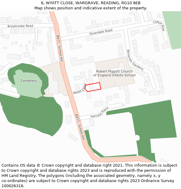 6, WYATT CLOSE, WARGRAVE, READING, RG10 8EB: Location map and indicative extent of plot