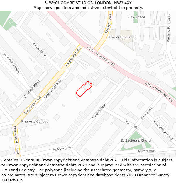 6, WYCHCOMBE STUDIOS, LONDON, NW3 4XY: Location map and indicative extent of plot