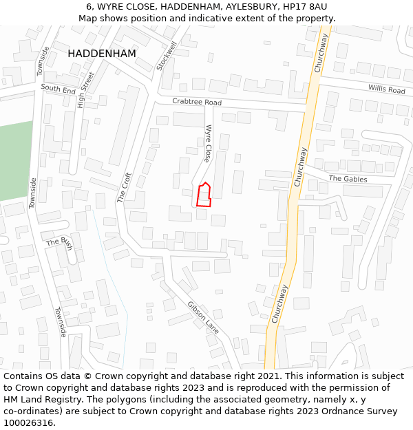 6, WYRE CLOSE, HADDENHAM, AYLESBURY, HP17 8AU: Location map and indicative extent of plot