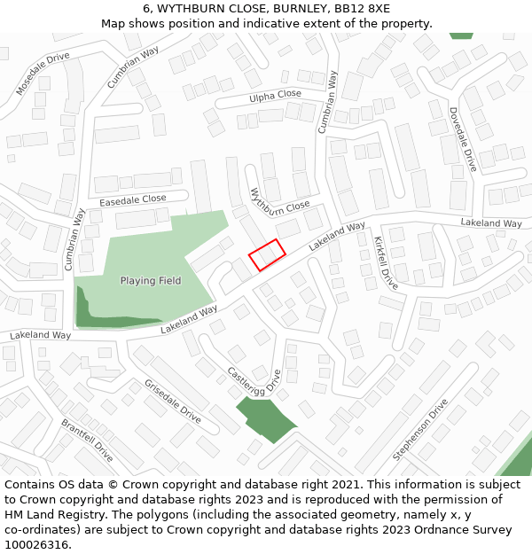 6, WYTHBURN CLOSE, BURNLEY, BB12 8XE: Location map and indicative extent of plot