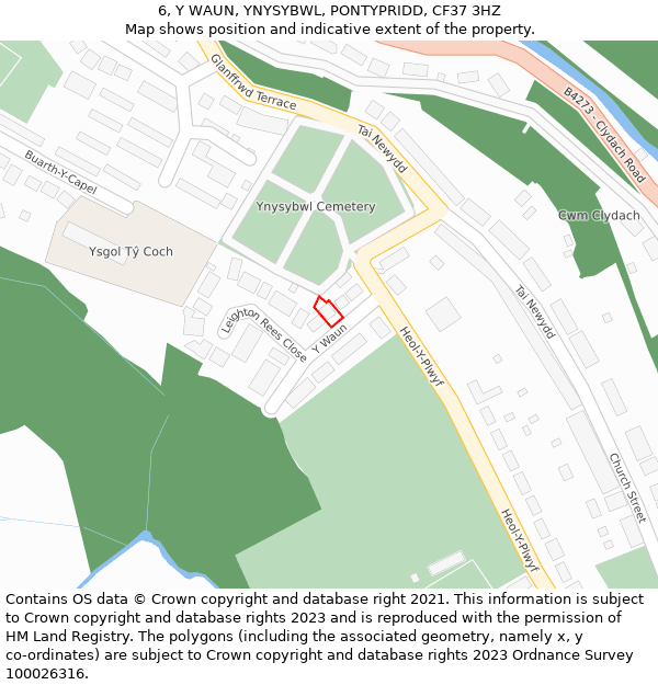 6, Y WAUN, YNYSYBWL, PONTYPRIDD, CF37 3HZ: Location map and indicative extent of plot