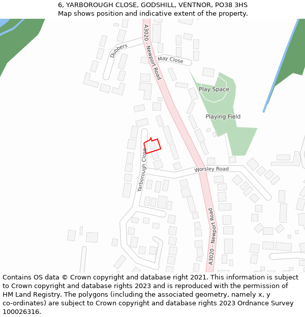 6, YARBOROUGH CLOSE, GODSHILL, VENTNOR, PO38 3HS: Location map and indicative extent of plot