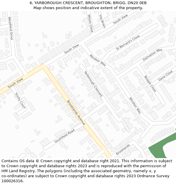 6, YARBOROUGH CRESCENT, BROUGHTON, BRIGG, DN20 0EB: Location map and indicative extent of plot