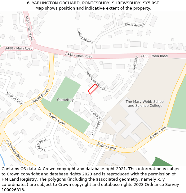 6, YARLINGTON ORCHARD, PONTESBURY, SHREWSBURY, SY5 0SE: Location map and indicative extent of plot