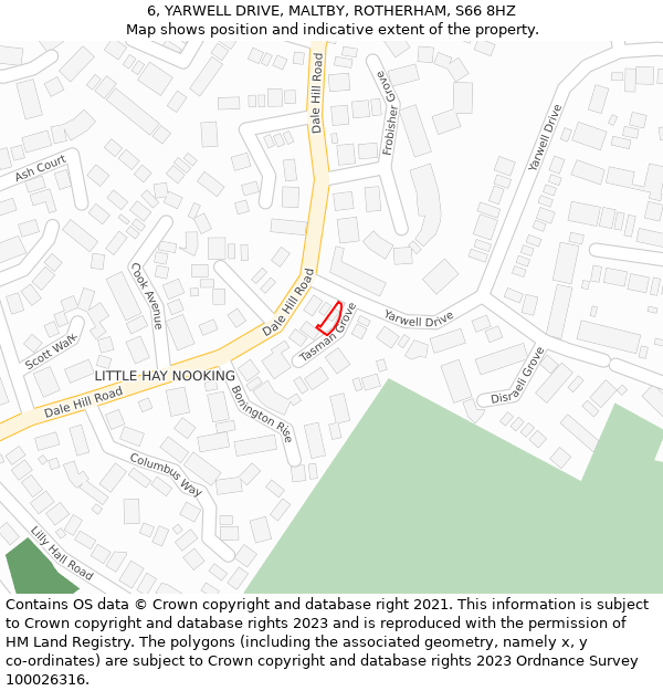 6, YARWELL DRIVE, MALTBY, ROTHERHAM, S66 8HZ: Location map and indicative extent of plot