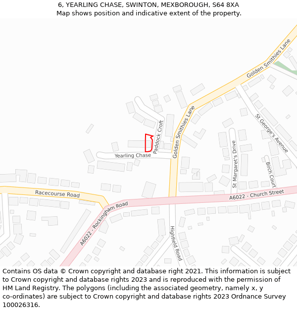 6, YEARLING CHASE, SWINTON, MEXBOROUGH, S64 8XA: Location map and indicative extent of plot