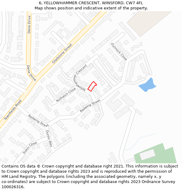 6, YELLOWHAMMER CRESCENT, WINSFORD, CW7 4FL: Location map and indicative extent of plot