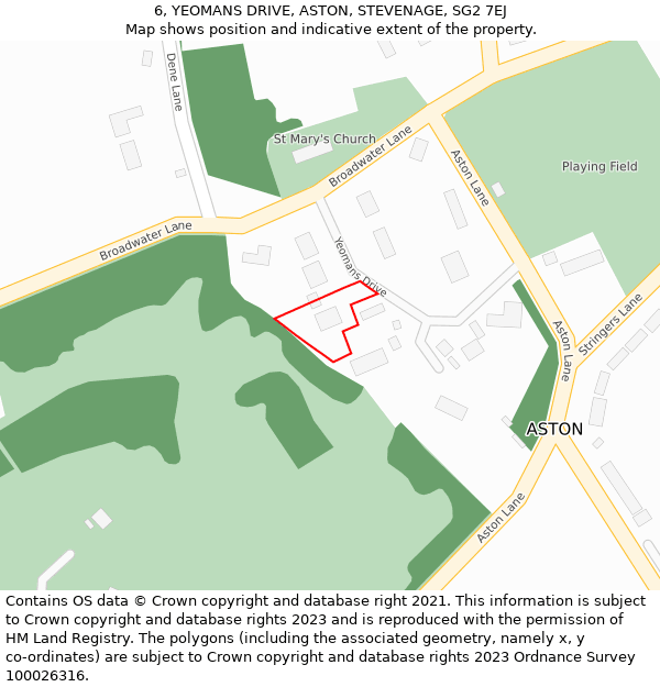 6, YEOMANS DRIVE, ASTON, STEVENAGE, SG2 7EJ: Location map and indicative extent of plot