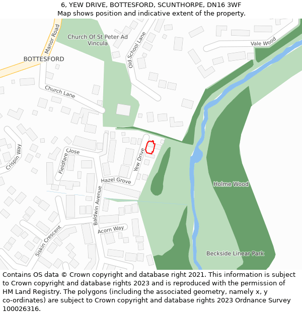 6, YEW DRIVE, BOTTESFORD, SCUNTHORPE, DN16 3WF: Location map and indicative extent of plot