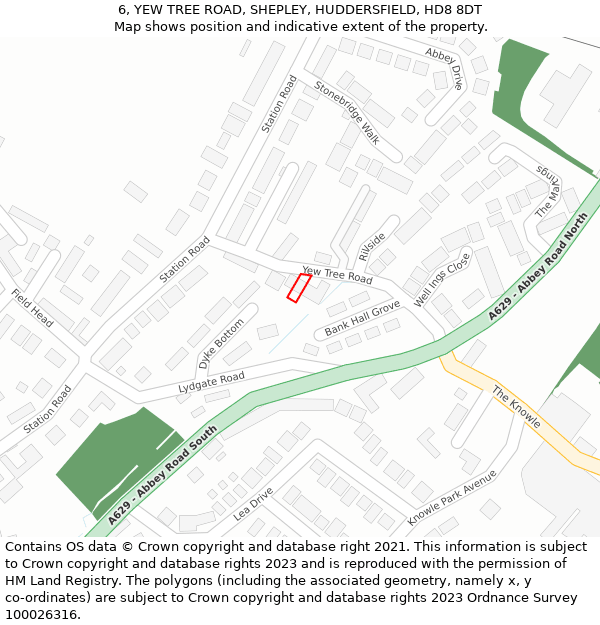 6, YEW TREE ROAD, SHEPLEY, HUDDERSFIELD, HD8 8DT: Location map and indicative extent of plot