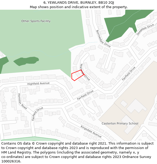 6, YEWLANDS DRIVE, BURNLEY, BB10 2QJ: Location map and indicative extent of plot