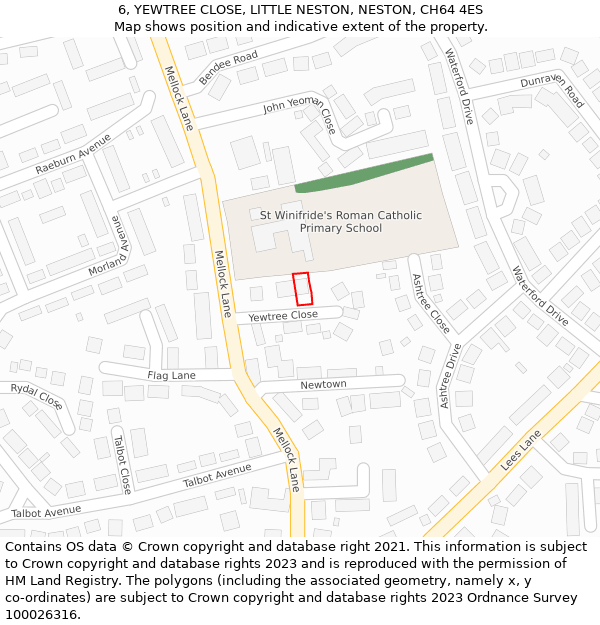 6, YEWTREE CLOSE, LITTLE NESTON, NESTON, CH64 4ES: Location map and indicative extent of plot