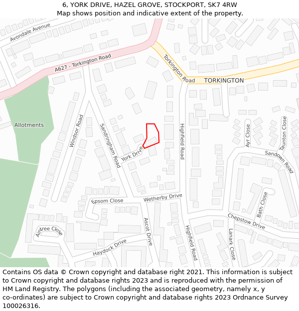 6, YORK DRIVE, HAZEL GROVE, STOCKPORT, SK7 4RW: Location map and indicative extent of plot