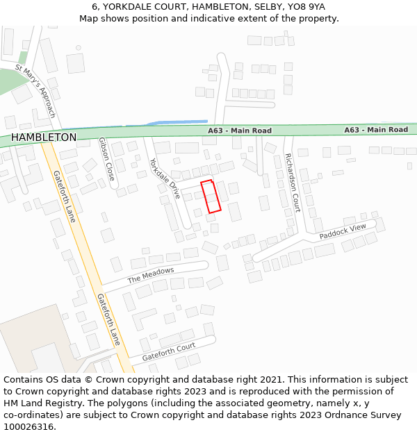 6, YORKDALE COURT, HAMBLETON, SELBY, YO8 9YA: Location map and indicative extent of plot