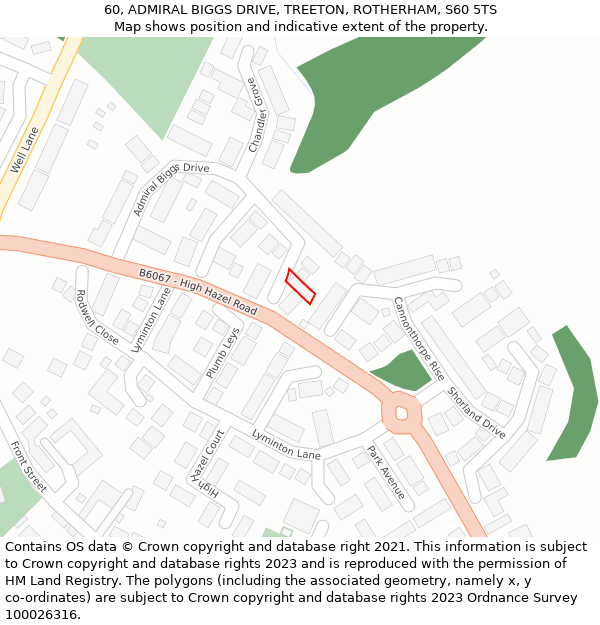 60, ADMIRAL BIGGS DRIVE, TREETON, ROTHERHAM, S60 5TS: Location map and indicative extent of plot