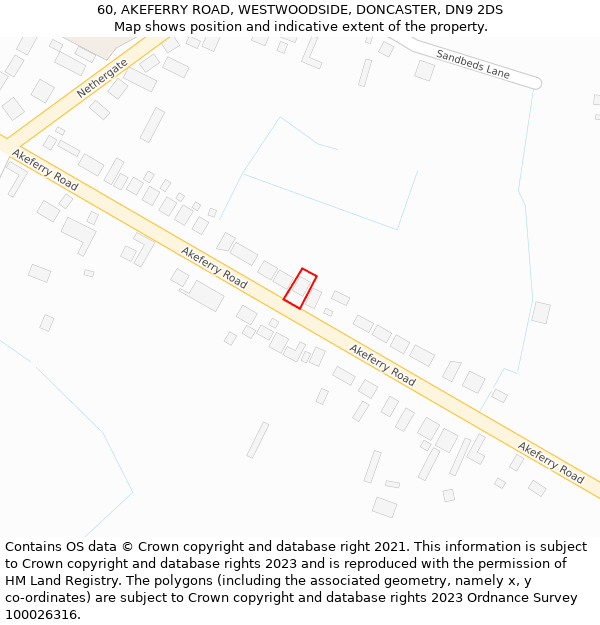 60, AKEFERRY ROAD, WESTWOODSIDE, DONCASTER, DN9 2DS: Location map and indicative extent of plot