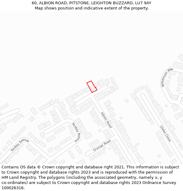 60, ALBION ROAD, PITSTONE, LEIGHTON BUZZARD, LU7 9AY: Location map and indicative extent of plot