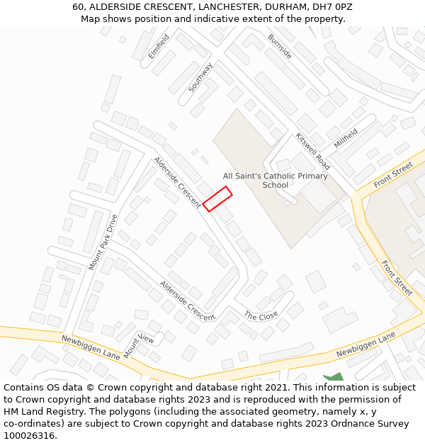 60, ALDERSIDE CRESCENT, LANCHESTER, DURHAM, DH7 0PZ: Location map and indicative extent of plot