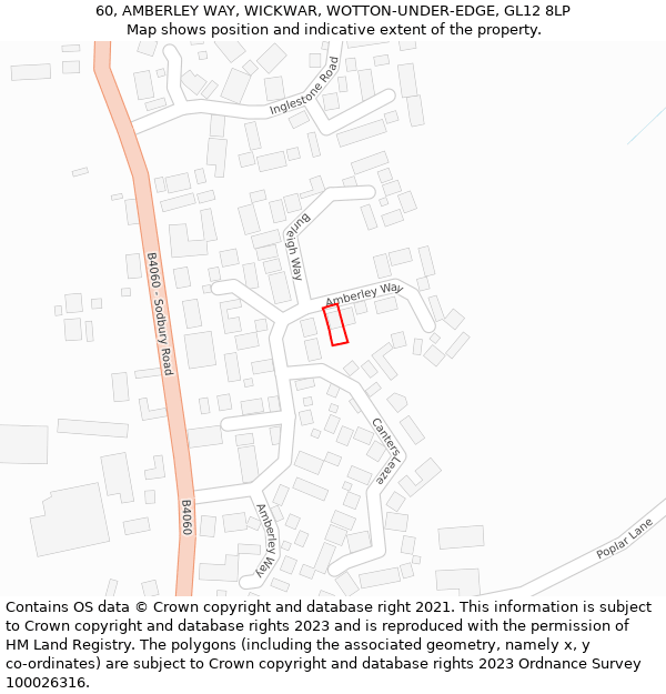 60, AMBERLEY WAY, WICKWAR, WOTTON-UNDER-EDGE, GL12 8LP: Location map and indicative extent of plot