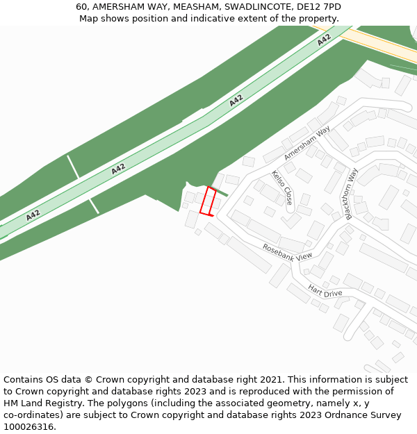 60, AMERSHAM WAY, MEASHAM, SWADLINCOTE, DE12 7PD: Location map and indicative extent of plot