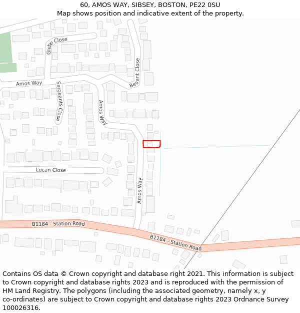 60, AMOS WAY, SIBSEY, BOSTON, PE22 0SU: Location map and indicative extent of plot