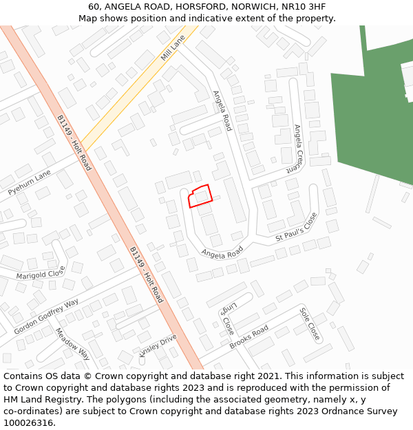 60, ANGELA ROAD, HORSFORD, NORWICH, NR10 3HF: Location map and indicative extent of plot