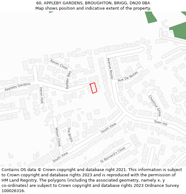 60, APPLEBY GARDENS, BROUGHTON, BRIGG, DN20 0BA: Location map and indicative extent of plot
