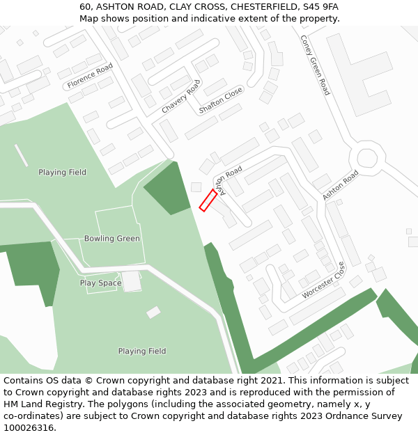 60, ASHTON ROAD, CLAY CROSS, CHESTERFIELD, S45 9FA: Location map and indicative extent of plot