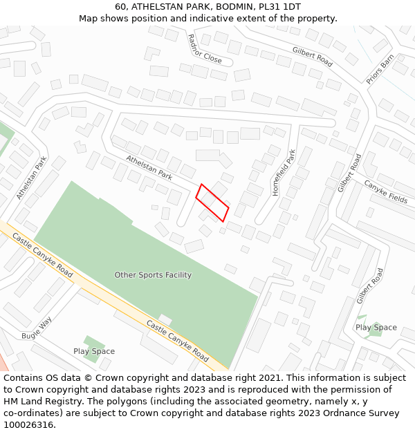 60, ATHELSTAN PARK, BODMIN, PL31 1DT: Location map and indicative extent of plot