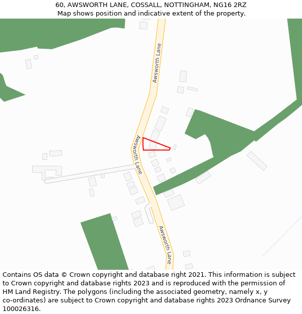 60, AWSWORTH LANE, COSSALL, NOTTINGHAM, NG16 2RZ: Location map and indicative extent of plot