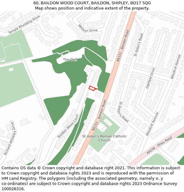 60, BAILDON WOOD COURT, BAILDON, SHIPLEY, BD17 5QG: Location map and indicative extent of plot