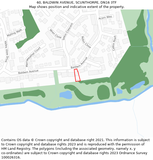 60, BALDWIN AVENUE, SCUNTHORPE, DN16 3TF: Location map and indicative extent of plot