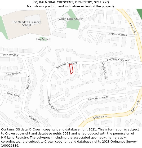 60, BALMORAL CRESCENT, OSWESTRY, SY11 2XQ: Location map and indicative extent of plot