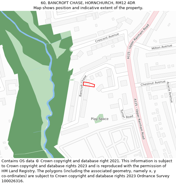 60, BANCROFT CHASE, HORNCHURCH, RM12 4DR: Location map and indicative extent of plot