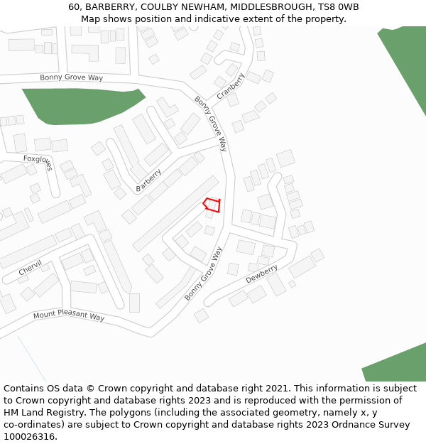 60, BARBERRY, COULBY NEWHAM, MIDDLESBROUGH, TS8 0WB: Location map and indicative extent of plot