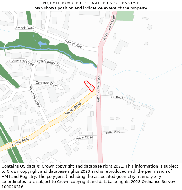 60, BATH ROAD, BRIDGEYATE, BRISTOL, BS30 5JP: Location map and indicative extent of plot