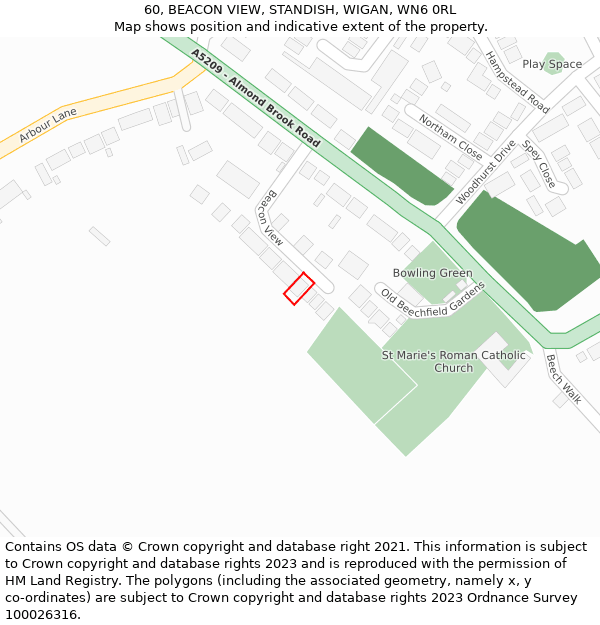 60, BEACON VIEW, STANDISH, WIGAN, WN6 0RL: Location map and indicative extent of plot