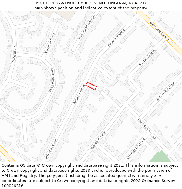 60, BELPER AVENUE, CARLTON, NOTTINGHAM, NG4 3SD: Location map and indicative extent of plot