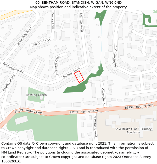 60, BENTHAM ROAD, STANDISH, WIGAN, WN6 0ND: Location map and indicative extent of plot