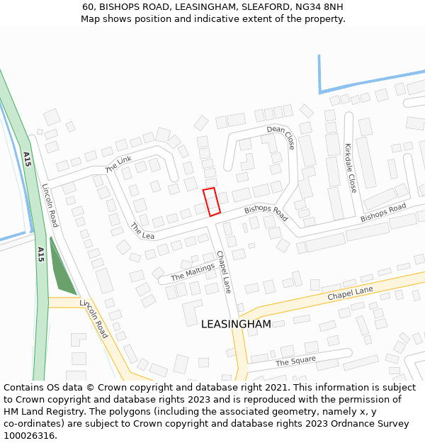 60, BISHOPS ROAD, LEASINGHAM, SLEAFORD, NG34 8NH: Location map and indicative extent of plot