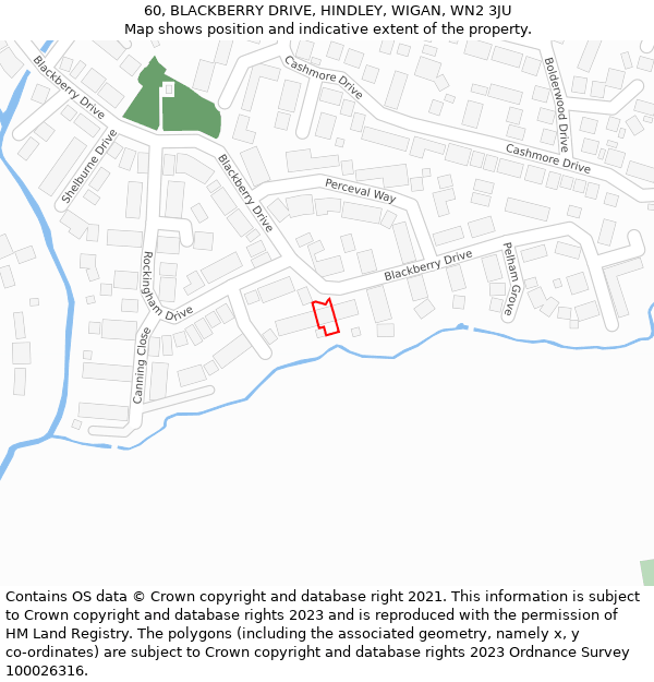 60, BLACKBERRY DRIVE, HINDLEY, WIGAN, WN2 3JU: Location map and indicative extent of plot