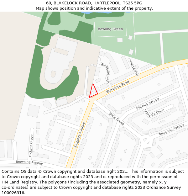 60, BLAKELOCK ROAD, HARTLEPOOL, TS25 5PG: Location map and indicative extent of plot