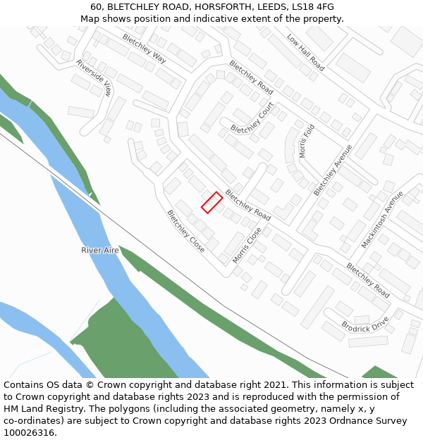 60, BLETCHLEY ROAD, HORSFORTH, LEEDS, LS18 4FG: Location map and indicative extent of plot